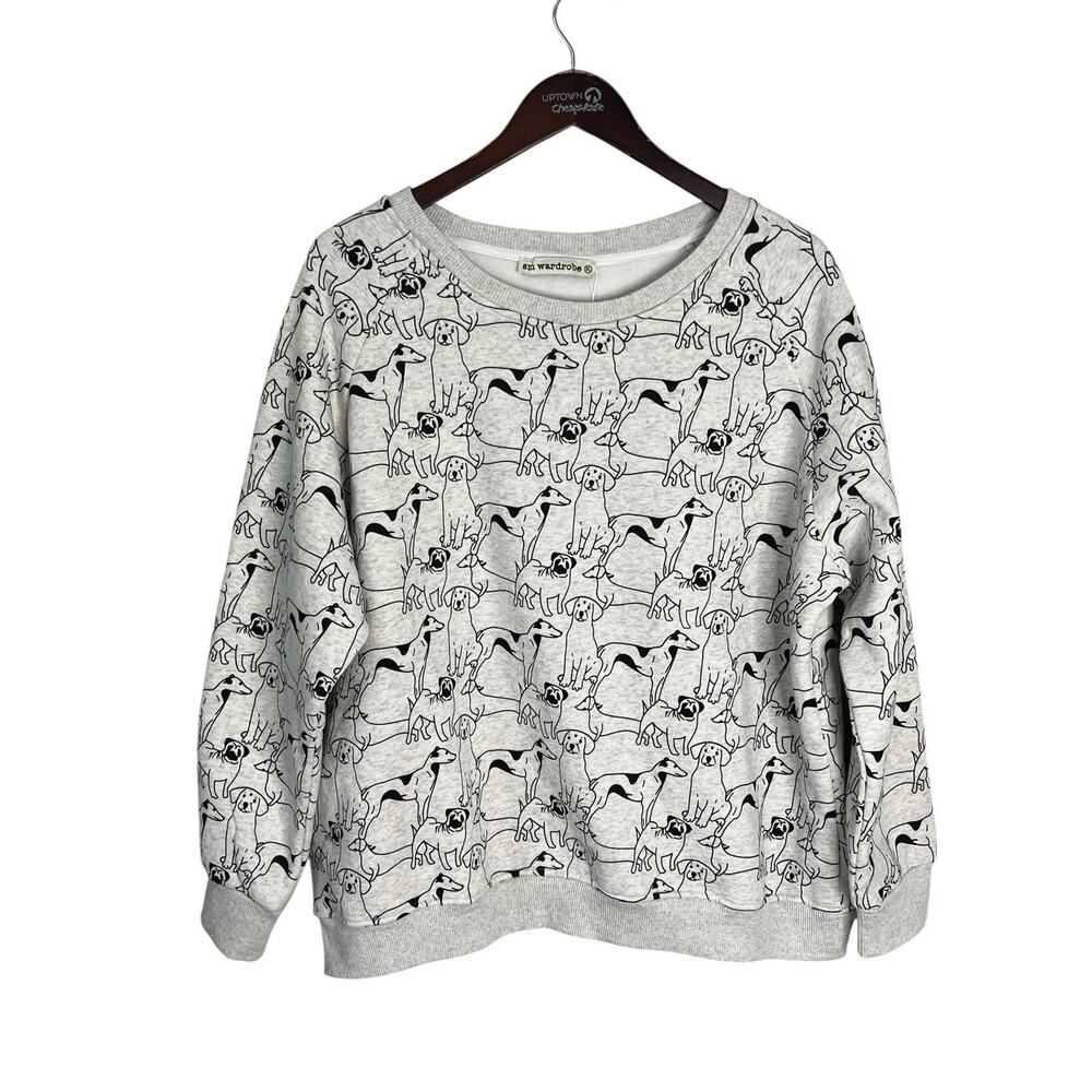SM Wardrobe SW-08 DOG All Over Sweatshirt Size XL Heather Grey Fleece Puppy NWT - Picture 2 of 8